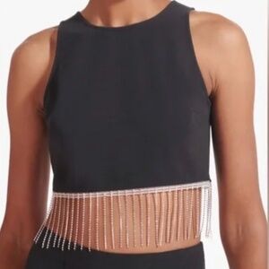 NWT Staud Kaz Top Rhinestone Crystal Fringe Black Crop Top Bling Cowgirl size 10